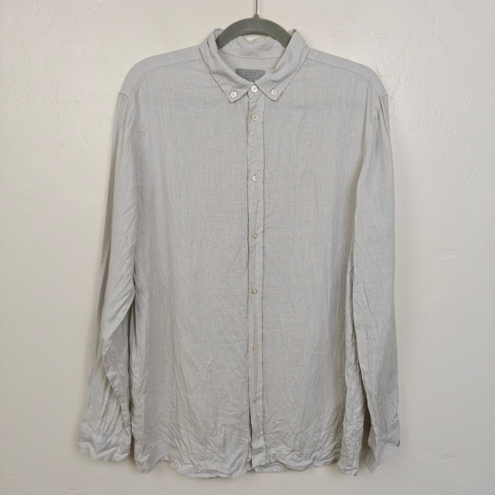 COS 100% Hemp Button Down Shirt Mens Medium Gray Minimalist Scandi Office